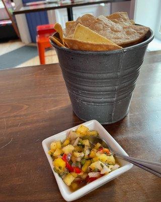 Chips and pineapple salsa