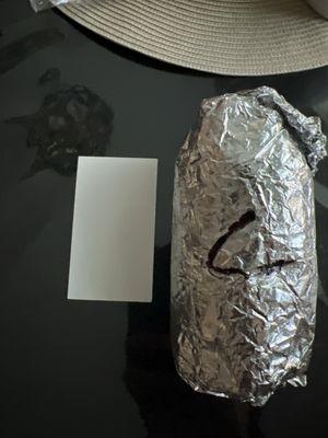 That's a business card with my full-priced baby-sized burrito.