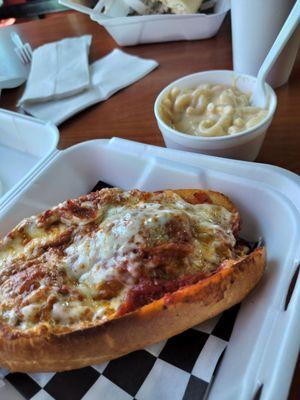 Meatball sandwich with side Mac n cheese. Very good.