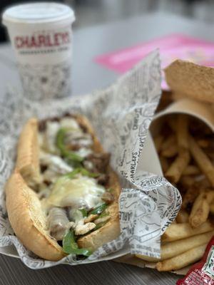 Cheesesteak with Provolone, Green Peppers & Mushrooms & Fries