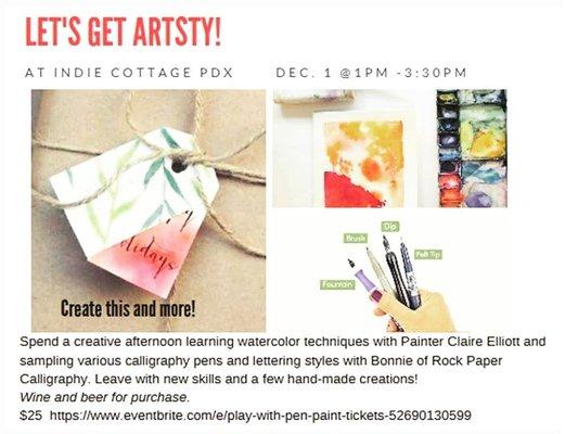 Rock Paper Calligraphy Dec 1st Watercolor & Calligraphy Eventbrite Play with Pen & Paint