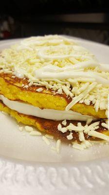 The cachapa is a pankake make from corn with white cheese (traditional cheese from venezuela)