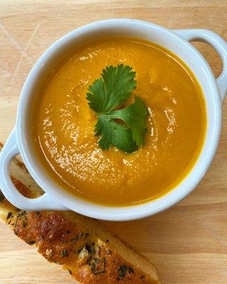 Butternut Squash Apple Bisque with homemade focaccia