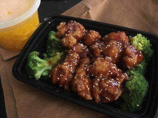 Sesame chicken - good flavor, crispy, but a bit too much "filler"