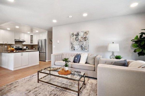 Kitchen island & living room