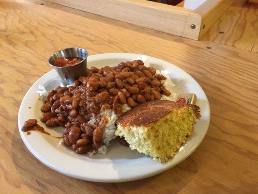 Beans, rice, and cornbread.