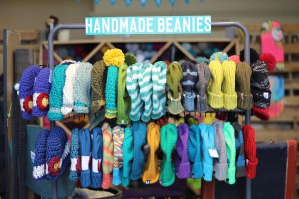 Come pick out a beanie from our selection that are made in house or choose custom colors for your own one of a kind handmade beanie.