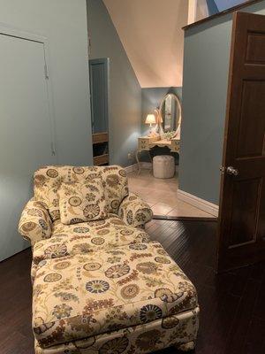 Lounge chair and vanity in The Chattanooga Room