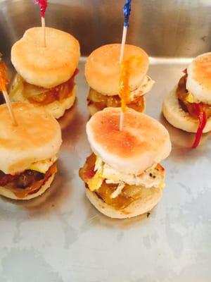 Miniature good morning burgers for catering