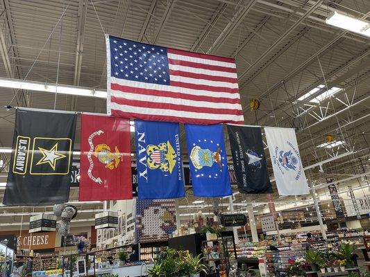 Military flags up front