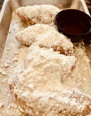 Beignets with strawberry jam