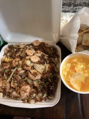 Shrimp and fried rice with egg drop soup