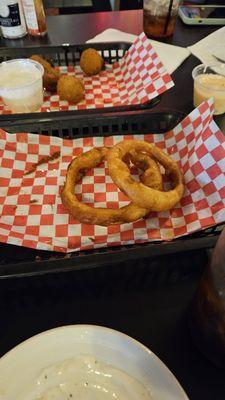 What's left of onion rings and mushrooms apps.