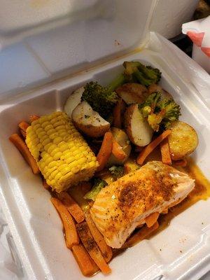 Steamed salmon with steamed veggies