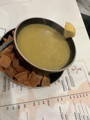 Lentil soup with pita chips