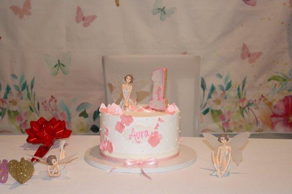 1st birthday Flower Fairy theme cake. Cake Flavor  : Mexican Vanilla & Mango.