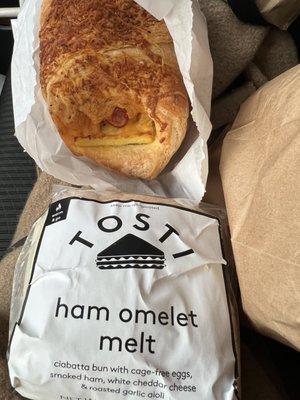 Ham & cheese croissant & ham omelet melt