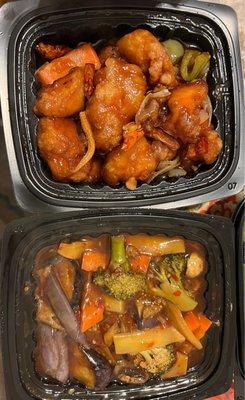 154. General Tso's Chicken, V303. Eggplant in Garlic Sauce