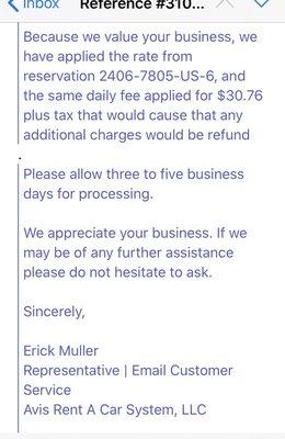 Promised refund that Avis reneged on