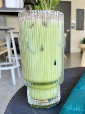 Iced matcha latte with vanilla and cinnamon