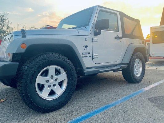 Brand new all-terrain tires on Jeep Wrangler 2011.