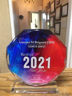 Congrats to Luzana Brignon DDS named Best of 2021 SAN JOSE COSMETIC DENTIST at Alum Hills Dental see before/after photos at office consult