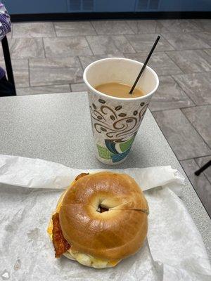 Bacon egg and cheese bagel sandwich