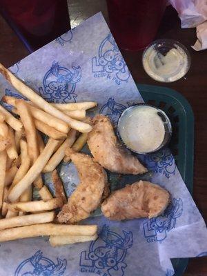 The anemic chicken fingers I was served!  I thought at first they were jumbo shrimp!