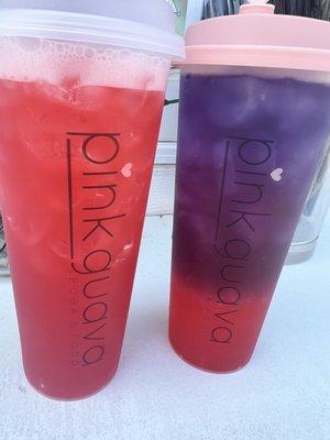 pink guava shaken tea  purple haze & watermelon lemonade