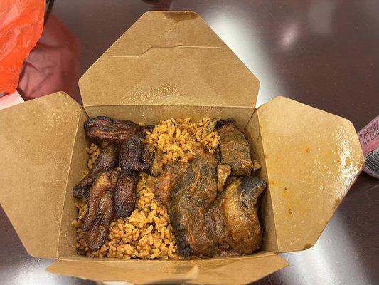 Big Jollof in a box Stewed Beef Plantains