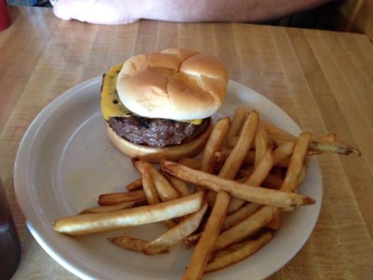 Cheese burger with fries. Worth the upgrade for a half pound burger.