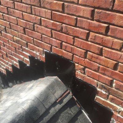 Chimney repair on leaky Brick Chimney. Flashing embedded in mortar joints is completely imperative to a good deal for counter...