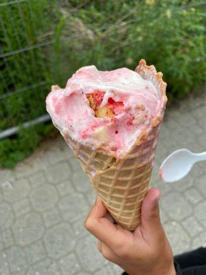 Whole pieces of cheesecake inside the ice cream