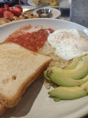 Eggs,quinoa, avacdo and gf toast