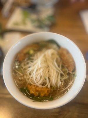 Pho with pork and vegetable dumplings