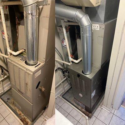 Before and after Payne single stage 80% furnace.