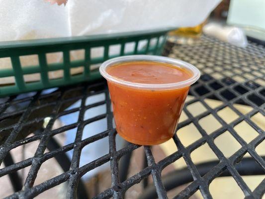 Hot salsa sauce you can ask for, it's just a taste, but you can mix into the house salsa since it is so bland