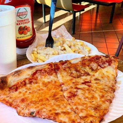 Plain Slices of Pizza and Cheese Fries