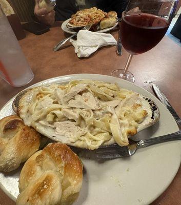 Baked Fettuccine Alfredo and Baked Chicken Parmesan