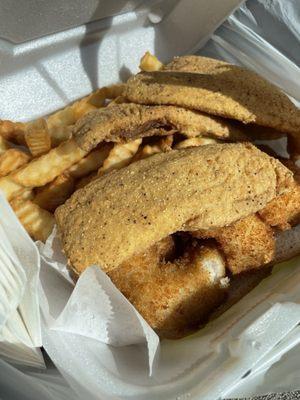 Flounder, shrimp and fries