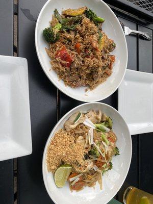 Beef Basil Fried Rice and Chicken Pad Thai