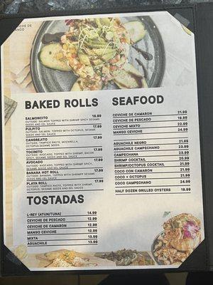 Menu Baked Rolls  Seaood  Tostadas