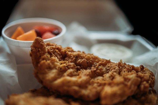 Breaded-to-order chicken tenders and fruit