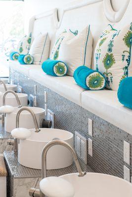 Our custom banquette seating makes us the perfect spot for a Pedi Party!