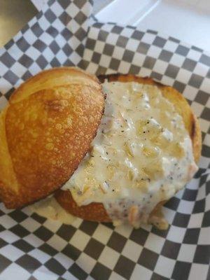 Clam n Crab Chowder sourdough bread bowl