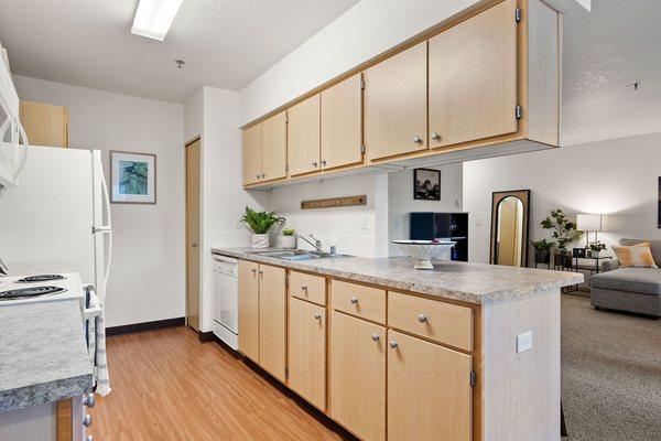 Galley-style kitchen with lots of storage