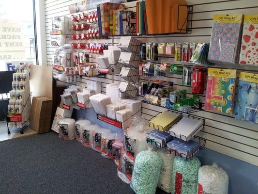 We carry all shipping supplies, including boxes, tape, bubble wrap, and packing peanuts.