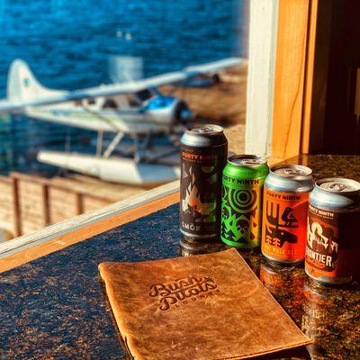 Great selection of beer, wine and non-alcoholic sodas. Overlooking a bustling float plane dock.