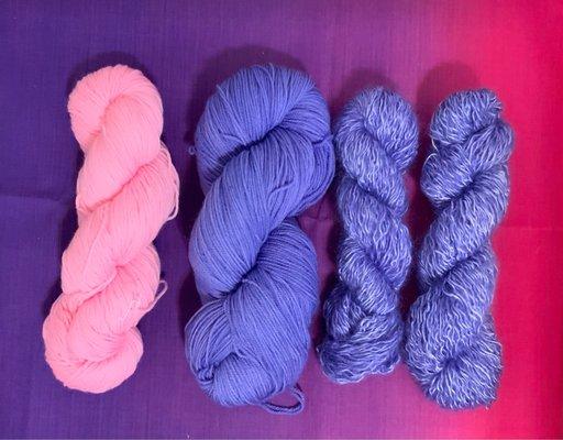 Yarn dyed with Dharma acid dyes.