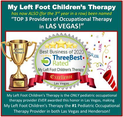 My Left Foot Children's Therapy has been named "Top 3 Occupational Therapy Providers in LAS VEGAS" again this year!!!